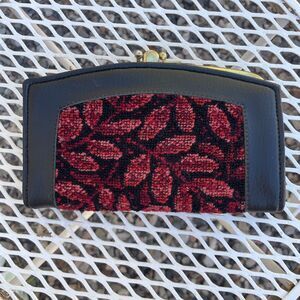 Vintage Tapestry Carpet Bag Red & Black Wallet 1960s Double Kiss Closure